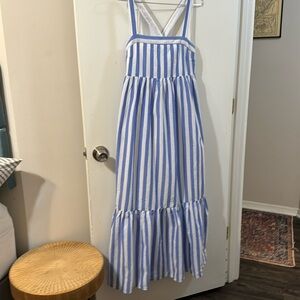 English Factory Blue and White Striped Maxi Dress
